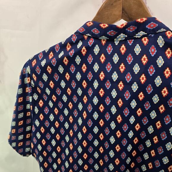 Vintage Levis Shirt Womens Large Blouse Navy Button Up 70s Retro Pattern Disco - Picture 6 of 10